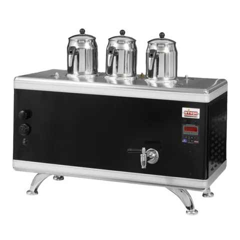 Ateşe Ateşe Titanium Compact Akıllı Dijital Çay Kazanı, 3 Demlikli, Gazlı & Elektrikli, Statik Siyah Boyalı